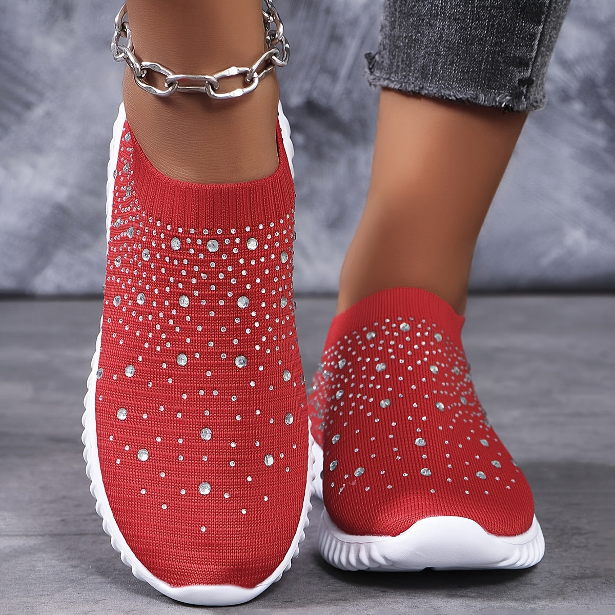 Women's Rhinestone-Decorative Lightweight Walking Shoes with Thick Sole - Breathable & Sliding Training Sneakers Suitable for - Casual, Sports, Camping, /Outdoor - Sparkling Comfortable Footwear