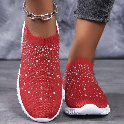 Women's Rhinestone-Decorative Lightweight Walking Shoes with Thick Sole - Breathable & Sliding Training Sneakers Suitable for - Casual, Sports, Camping, /Outdoor - Sparkling Comfortable Footwear