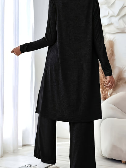 Women's Three-piece Outfit - Large Size Long Cardigan Pullover Casual Pants Set, Perfect For Spring/Autumn 2025, Highly Versatile Set