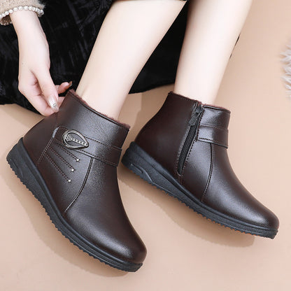 Middle-aged and Elderly Women'S Shoes Winter Soft Sole Non-slip Boots Thickened Fleece Short Boots Elderly Women'S Warm Shoes Grandma'S Shoes