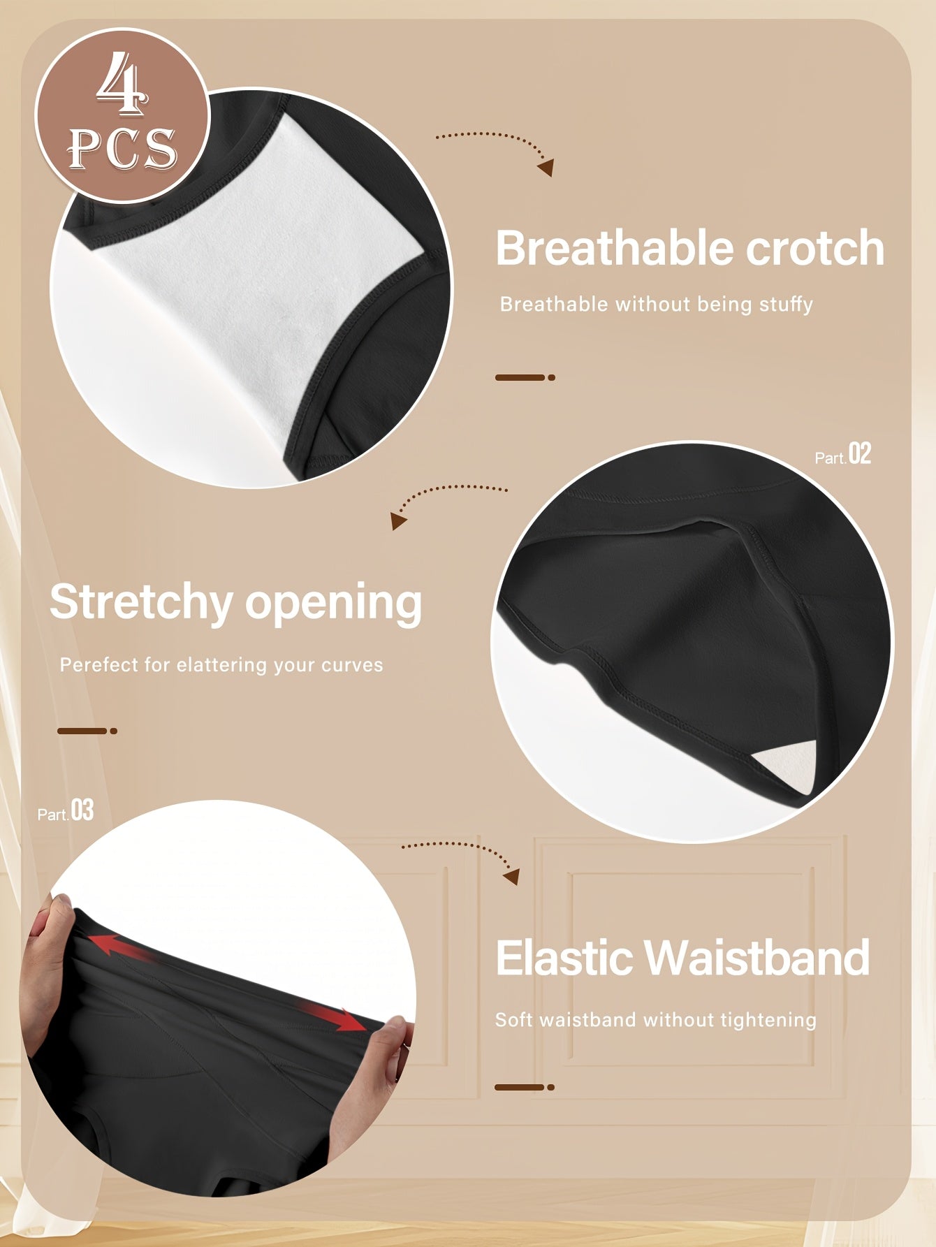 [4-Pack High-Waisted Briefs] 4-Pack High-Waisted Women's Briefs Tummy Control & Butt Lift Comfortable & Minimalist Spring/Summer Style Warm Color Palette Women's Underwear