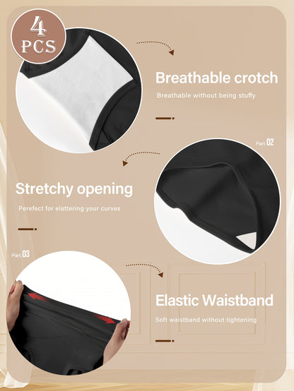 [4-Pack High-Waisted Briefs] 4-Pack High-Waisted Women's Briefs Tummy Control & Butt Lift Comfortable & Minimalist Spring/Summer Style Warm Color Palette Women's Underwear