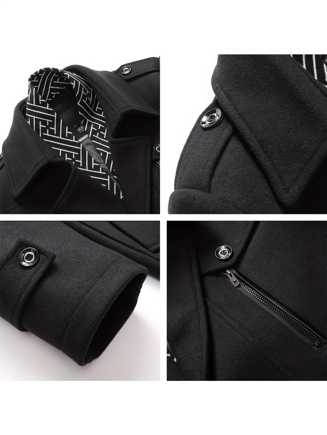 Men'S Wool Blend Coat with Detachable Soft Scarf Notched Collar Single Breasted Overcoat