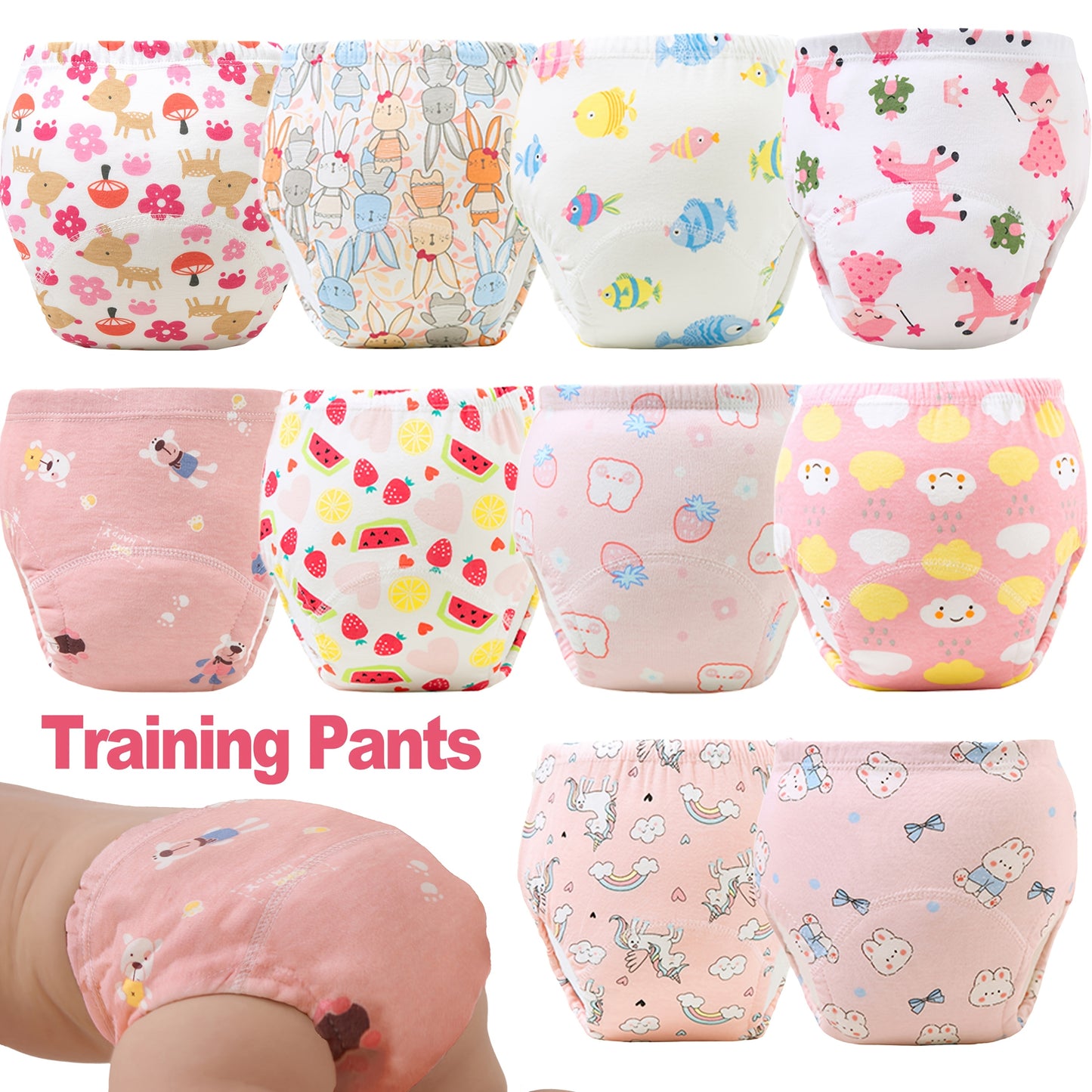 6pcs Soft Cotton Diaper Training Pants for Toddlers - Washable & Reusable Absorbent Underwear with Cute Animal & Cloud Designs, Pastel Colors - Ideal Christmas & Baby Shower Gift, Reusable Diapers | Colorful Toddler Briefs | Washable Diapers, Cloth Diaper