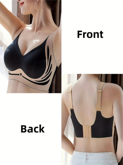 Stylish Women'S Seamless Sports Bra - Offers Medium Support with Stretchable Fabric, Features a Unique Striped Back, Fixed Lined Cups Ideal for Hiking And Outdoor Activities, Low Neckline with a Half Open Design, Perfect for Adventurous Wear