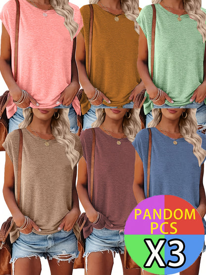 3pcs, Women's Beautiful Fashion Casual Top Summer Clothing Spring T-Shirt Business Casual 2025 Weight Design