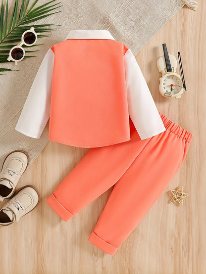 Baby Clothing, Baby Products, Baby Spring And Autumn Suits, Wedding And Birthday Party Gifts, Suits, Fake Two-Piece Long Sleeved Tops And Pants, Children'S Gentleman Suits, School Season Hot Items, Baby Boy Birthday Gifts, Valentine'S Day Gifts