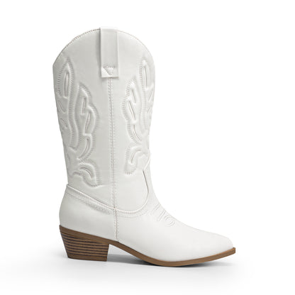 Women's Cowboy Boots Mid Calf Cowgirl Boots Embroidery Stitched Western Boots