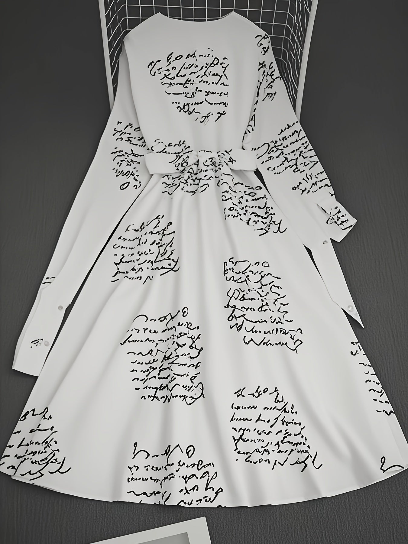 Women's Commuter Fashion POLO Neck Lining Long Sleeve Clothes Elastic Waist Large Swing Letter Printed Dresses