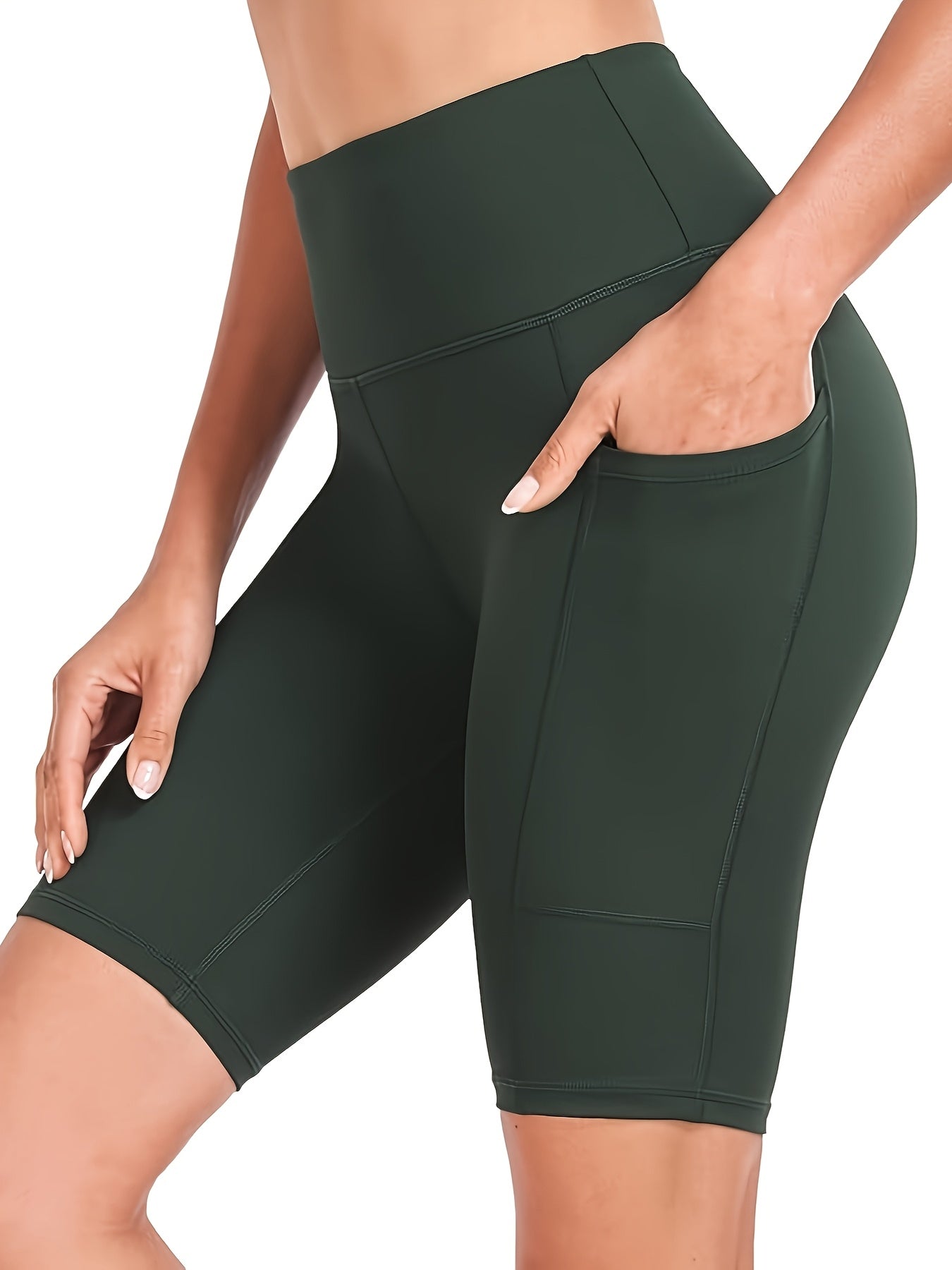 4pcs Women's High-Waisted Yoga Shorts with Pockets, Stretchy Fitness Running Cycling Workout Shorts with Tummy Control