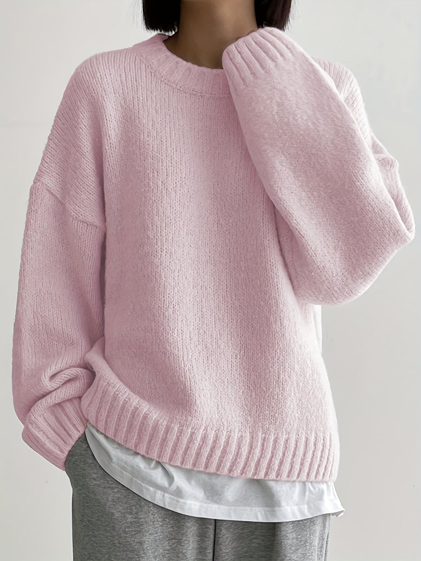 Women'S Autumn And Winter Fashionable And Comfortable Solid Color Round Neck Pullover Sweater