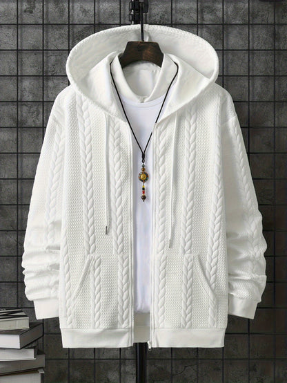 [Brown Hooded Jacket] Stylish Brown Men'S Hooded Jacket| Long Sleeve, Casual Knit Zip-Up with Pockets, All-Season Wear