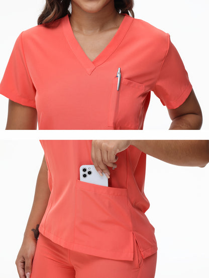 [Breathable Scrubs Set] Scrubs Top And Pants Unisex Breathable Quick Drying Scrubs Uniform Women And Man Scrubs Set V-Neck Top T-Shirt And Tapered Leg Jogger With Drawstring Nursing Uniforms Set Suitable For Pet Hospitals, Dental Clinics, Nursing Work, Et