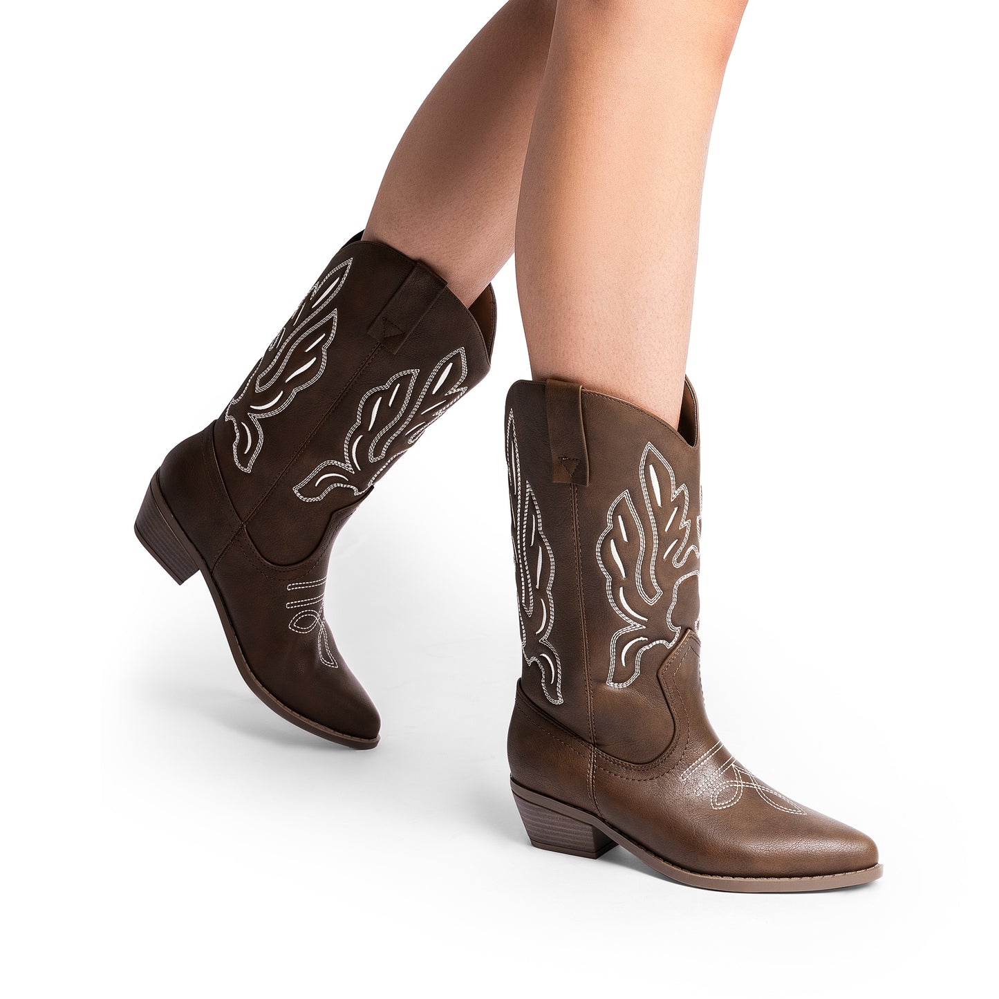 Women's Cowboy Boots Mid Calf Cowgirl Boots Embroidery Stitched Western Boots