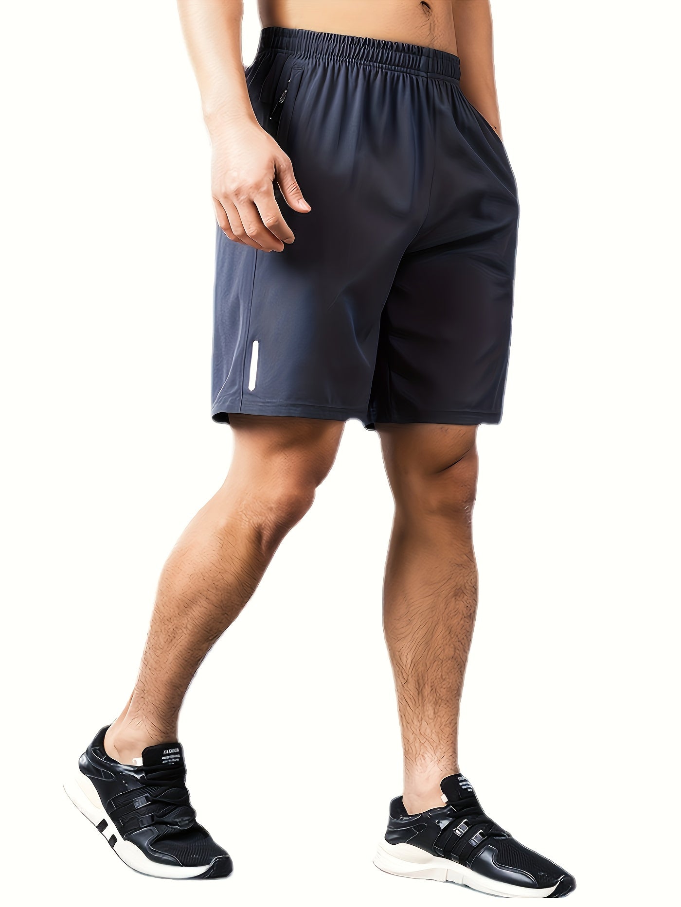 3pcs Men'S Stylish Athletic Shorts, Black Drawstring Design, Zipper Pockets, (Includes Wristband)Ideal For Summer Workouts And Outdoor Activities, Plus Size Shorts