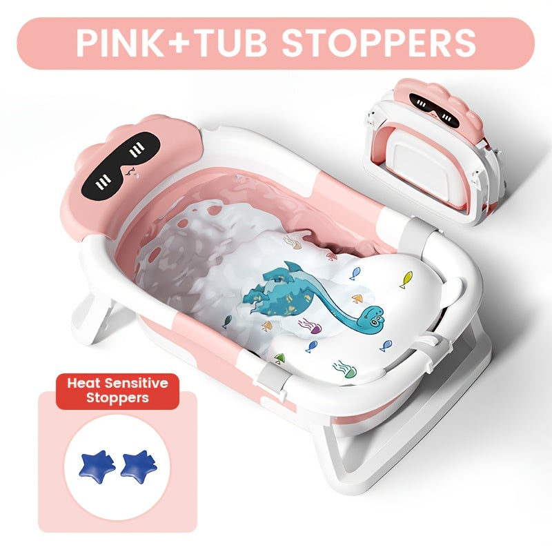 Foldable Baby Bathtub with Soft Cushion | Dinosaur Pattern, Non-Slip Feet & Sturdy Design | Perfect Baby Shower Gift/Christmas/New Year/Birthday Holiday Gift | Travel & Camping Bath Tub