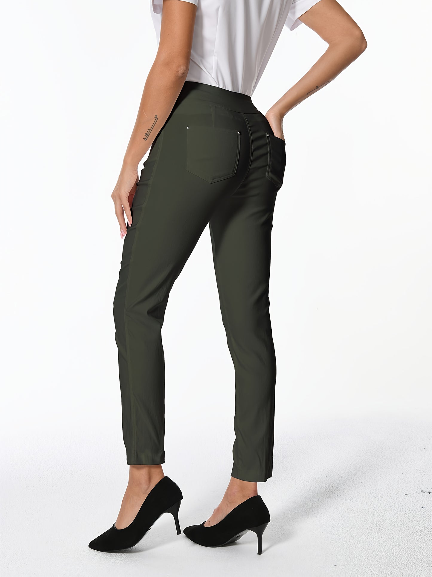 Women's High Waist Dress Pants Stretchy Straight Leg Slim Fit Work Slacks with 5 Pockets, Elegant Office & Casual Wear