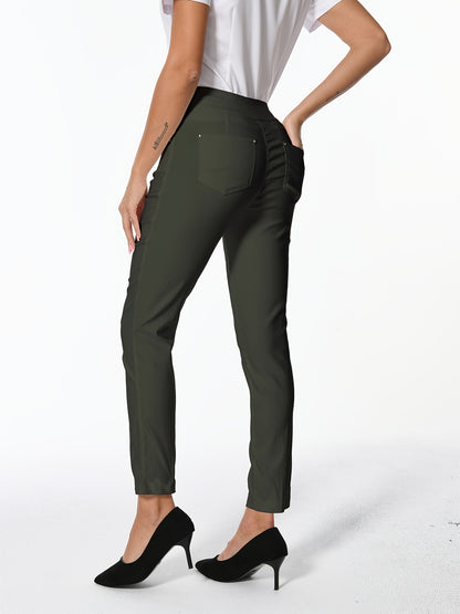 Women's High Waist Dress Pants Stretchy Straight Leg Slim Fit Work Slacks with 5 Pockets, Elegant Office & Casual Wear