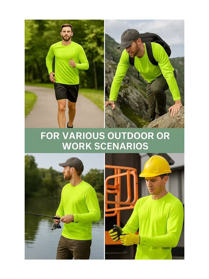 2-Pack High Visibility Long Sleeve Shirts, UPF50+ Quick Dry Breathable Safety Workwear Tops for Outdoor / Fishing / Sports