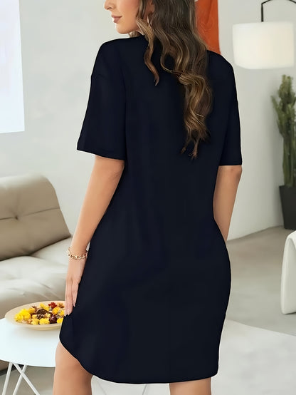 Women's Casual Letter Print Pattern Summer Dress Short Sleeve Loose TShirt Style Mini Dress with Pockets Beach Outfit, Mother's Day Gifts