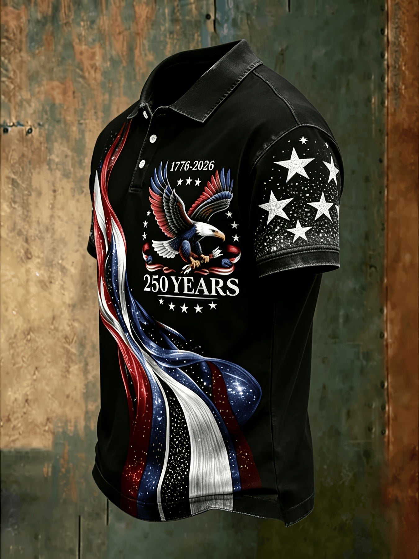 Men'S Casual Sports Short-Sleeve Polo, U.S. 250Th Anniversary Edition with National Flag And Bald Eagle Print, Made of Polyester Fabric, Machine Washable, Regular Fit, Suitable for Everyday Casual Sports Wear