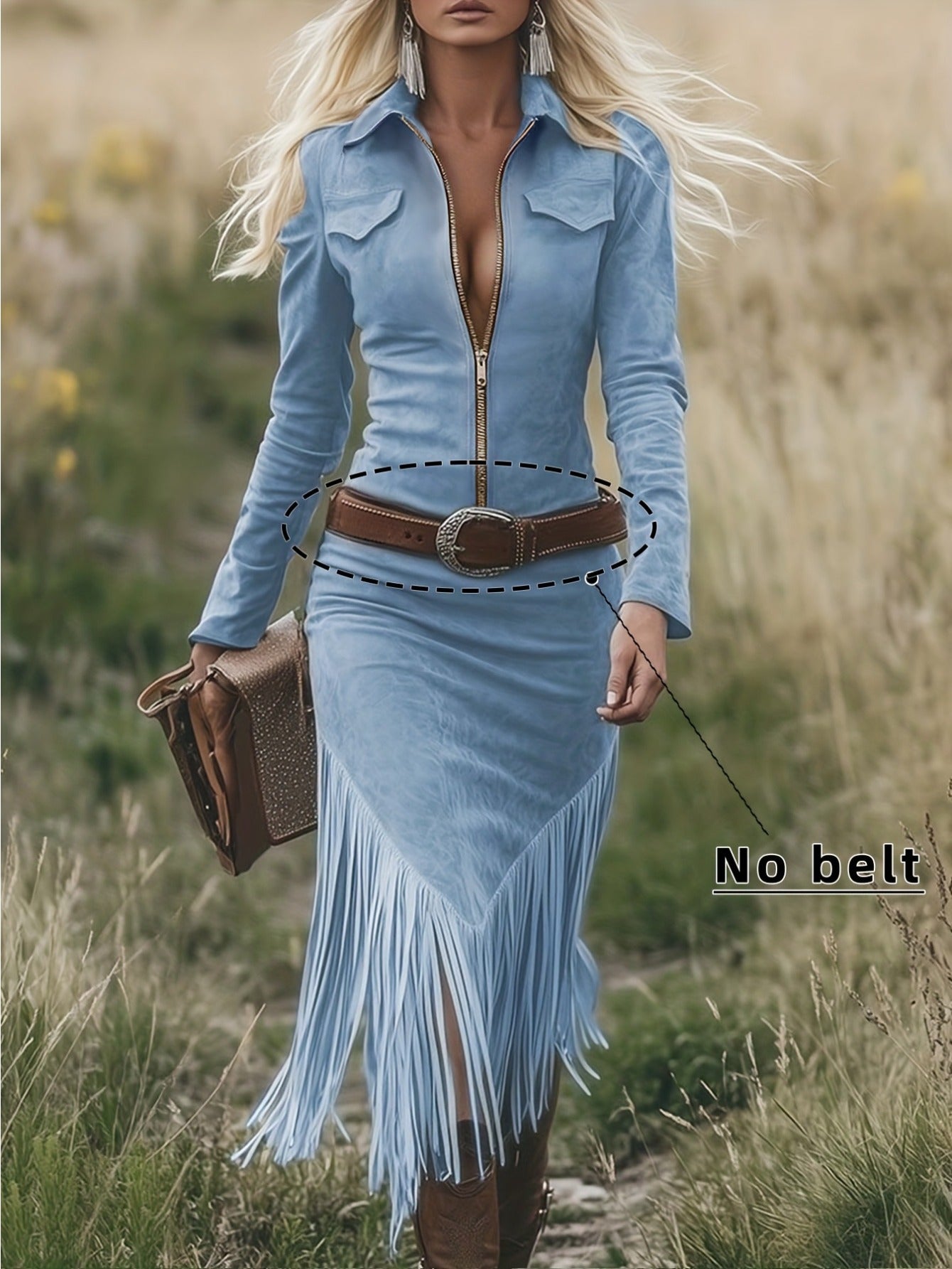 Women's Blue Polyester Slim-Fit Long-Sleeve Dress - product view 5