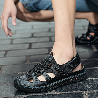 Men's Close Toe Breathable Sandals, Comfy Non Slip Rubber Sole Casual Hook & Loop Fastener Beach Water Shoes, Men's Outdoor Footwear