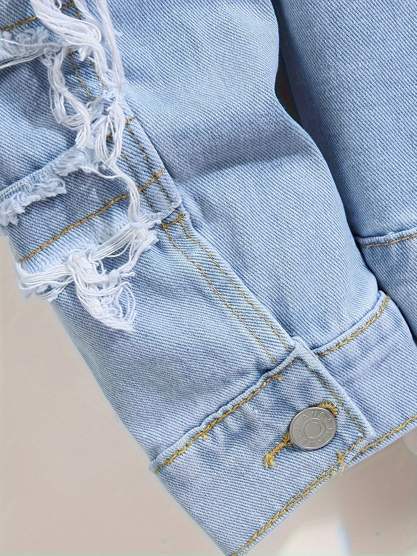 Men'S Ripped Denim Jacket Slim Fit Jean Outerwear Streetwear Casual Coat