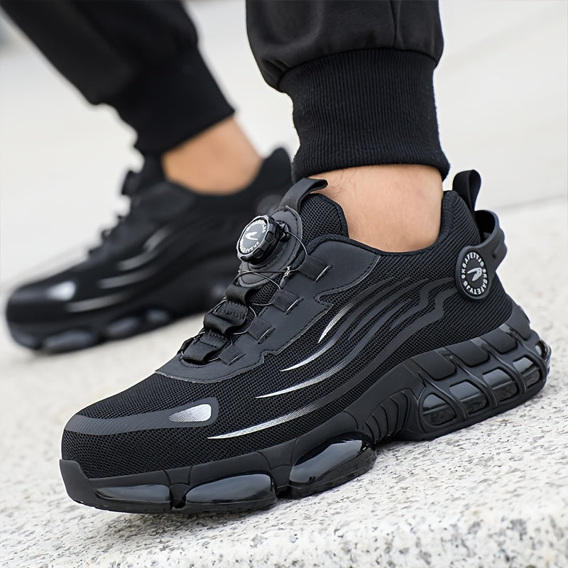Men's Industrial Safety Work Shoes - Slip-Resistant, Steel Toe Protection, Breathable PU Upper - for Construction, Factory, Gym, Everyday - Warehouse Footwear, Modern Workwear, Outdoor Laborers