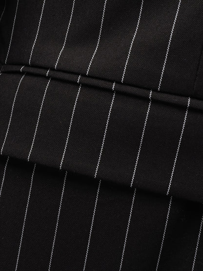 Latest Men's Suit Striped Double-Breasted Suit Spring/ Summer/ Autumn Thin Two-Piece Set with Frill Collar Striped Style Four Buttons Suit Business And Casual Dress Collar Necklace Decoration Slimming Dress Casual Suit White Suit