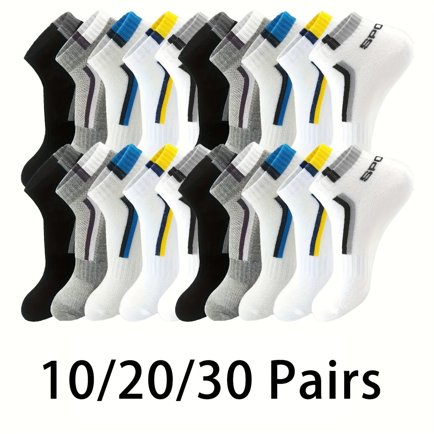 10/20/30 Pairs Random Mens Stripe Style Liner Socks - Ultra-Comfortable, Moisture-Wicking, Soft & Lightweight - Ideal for Outdoor Adventures & Casual Wear - Simple Yet Stylish Design
