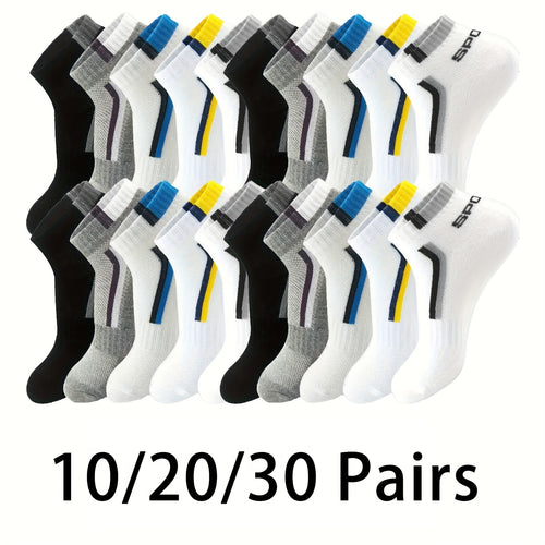 10/20/30 Pairs Random Mens Stripe Style Liner Socks - Ultra-Comfortable, Moisture-Wicking, Soft & Lightweight - Ideal for Outdoor Adventures & Casual Wear - Simple Yet Stylish Design