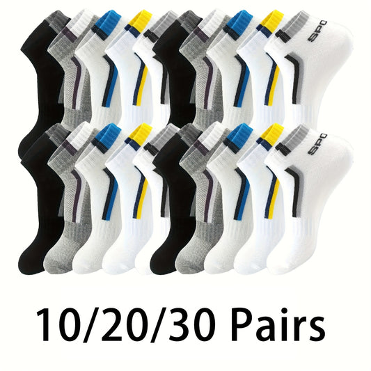 10/20/30 Pairs Random Mens Stripe Style Liner Socks - Ultra-Comfortable, Moisture-Wicking, Soft & Lightweight - Ideal for Outdoor Adventures & Casual Wear - Simple Yet Stylish Design