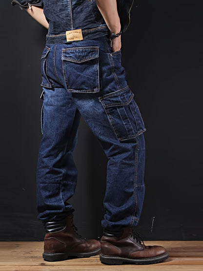 Men'S Outdoor Casual Motorcycle Workwear Multi- Denim Biker Cargo Jeans Trousers