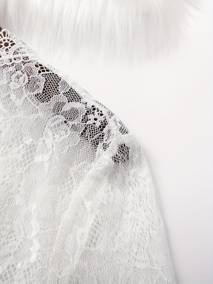 Women's Elegant Lace Cardigan - Semi-Sheer Floral Wedding shawl, Lightweight Bridal Shawl for Bridesmaids, Half-Sleeve Open Front Closure, Formal Party Wrap in, Perfect for Weddings, Proms, Galas - Bridal Party Accessory, Semitransparent Fabric, Prom Acce