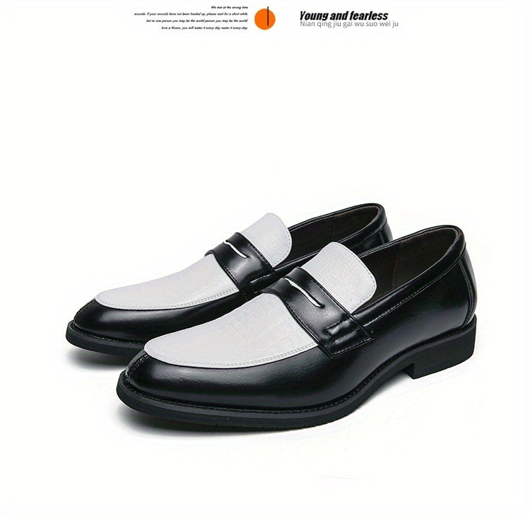 [Trendy Penny Loafers] Men's Large Size Fashionable Two-tone Penny Loafers, Comfortable, Non-slip, Durable Rubber Soles, Thick Soles, Formal Shoes, Trendy Slip-on Business Casual Shoes, Men Shoes