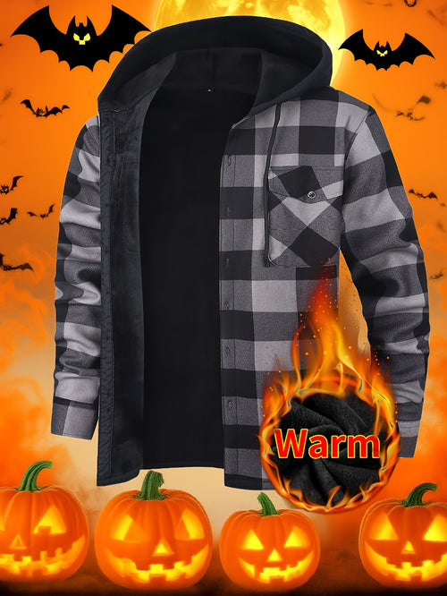 Men's Hooded Heavy Winter Jacket - Plaid Shirt Jacket, Plaid Workwear, Long Sleeves with Pockets, Hand Washable, Suitable for Logging, Activities - Cold Weather Casual Wear, Men's Winter Outerwear, Men's Jacket, Halloween/Christmas Costume