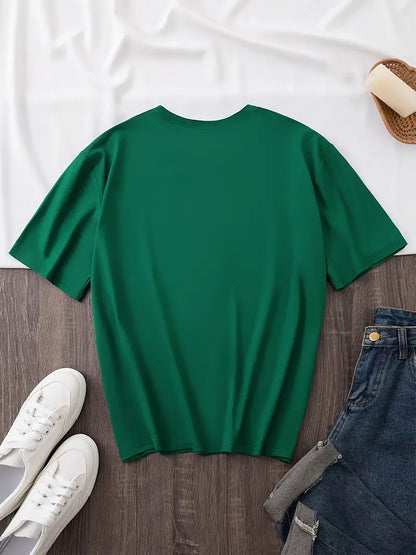 Women's Fun Pattern Round Neck Short Sleeve T-shirt Light Luxury Simple Style Holiday Party Animal Letter Pattern Print Breathable Retro Casual Elegant Style Cartoon Letter Perfect Choice Round Neck Sweater Versatile Tops Everyday Comfort