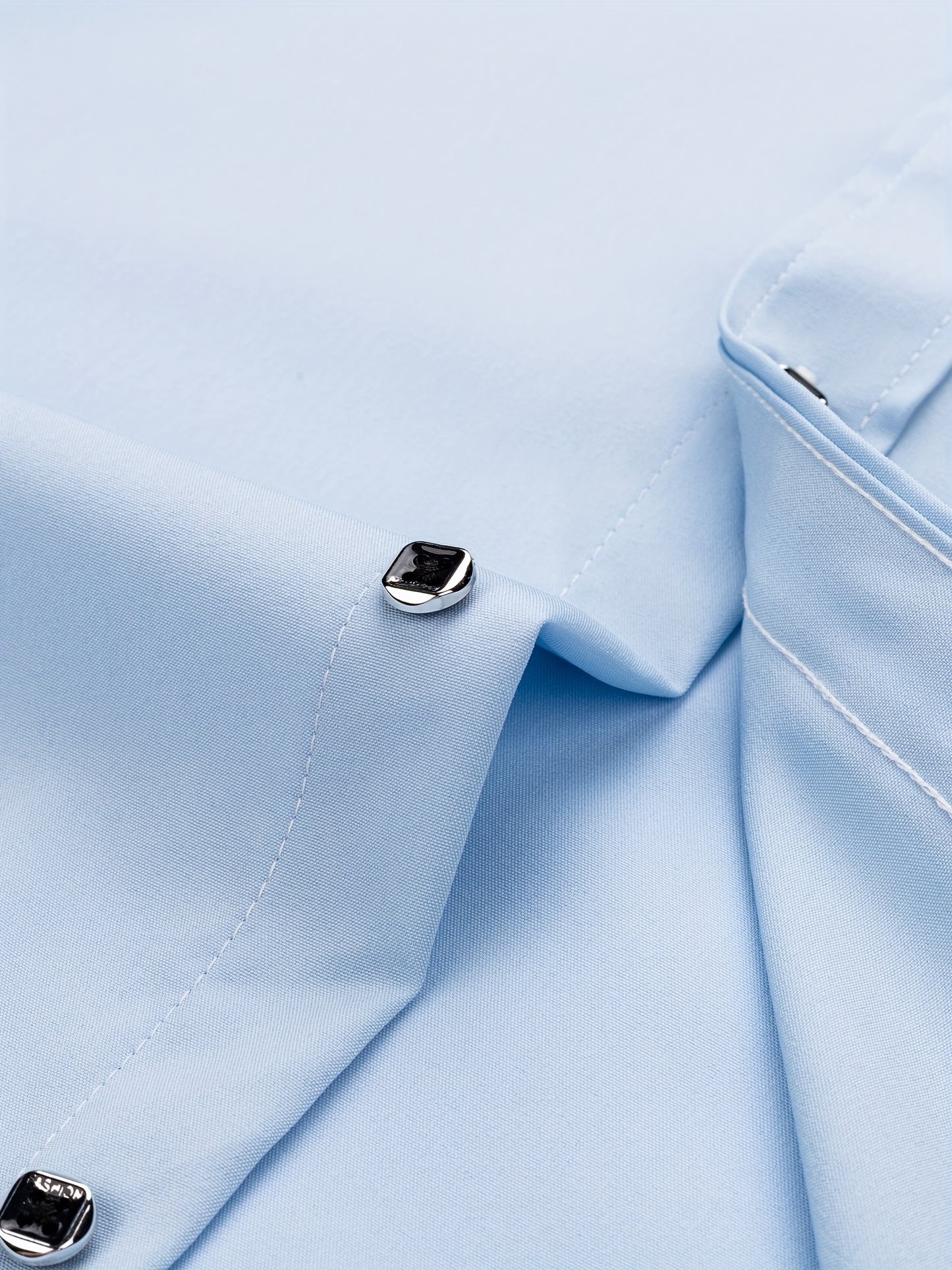 Father'S Day Gift Choice, Men'S Long Sleeve Button Shirt, Crystal Button Design, Solid Color Plain Formal Business Attire, Great As Gift for Party, Wedding, Date Dress Shirt