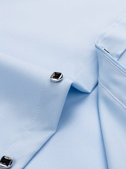 Father'S Day Gift Choice, Men'S Long Sleeve Button Shirt, Crystal Button Design, Solid Color Plain Formal Business Attire, Great As Gift for Party, Wedding, Date Dress Shirt