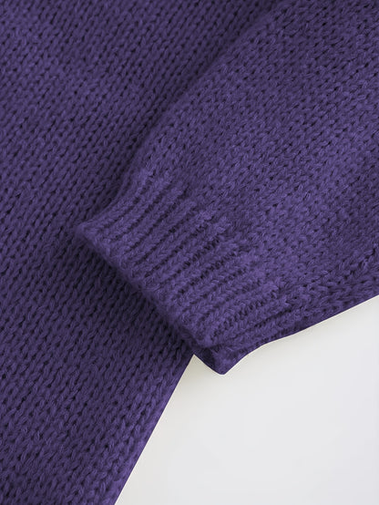 Plus Size - Plus Size Elegant Cuff Lapel Sweater-Soft Fabric, Simple Three-dimensional Color Design, Ideal For Autumn And Winter Casual Wear, Women'S Long Sleeve Sweater, Elegant Style