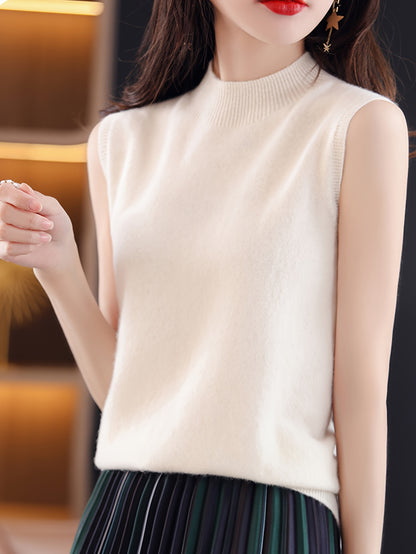 New Women's Vest Women Spring Summer Slim Ladies Short Solid Color All Matching Half High Neck with Sleeveless Top Festive Atmosphere Clothing
