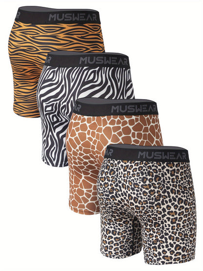 Muswear Men's Flat Front Boxer Briefs, Moisture-Wicking, Breathable, Side Opening, Long-Length Printed Quick-Dry Athletic Underwear