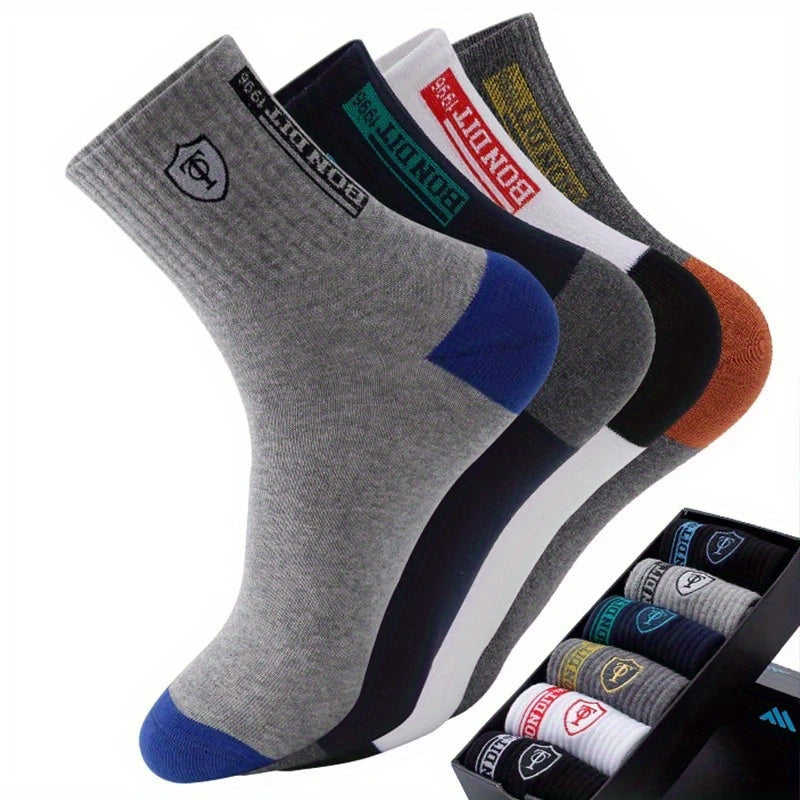 10 Pairs Of Men'S Trendy Breathable Crew Socks, Comfy Casual Soft Thermal Socks, Winter & Autumn