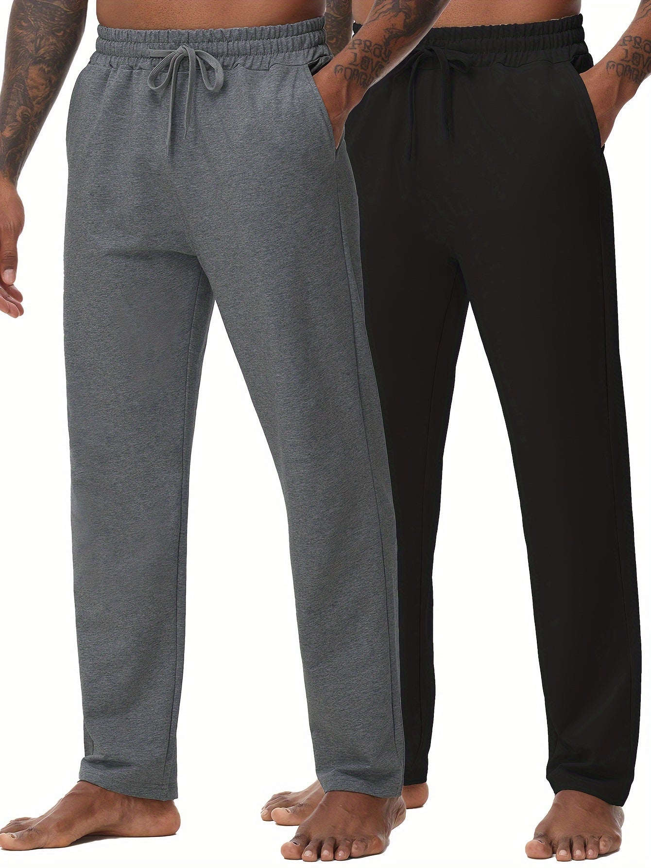 EXARUS Men'S Yoga Sweatpants Set - 2pcs, Athletic Lounge Pants with Open Bottom Straight Leg And Pockets