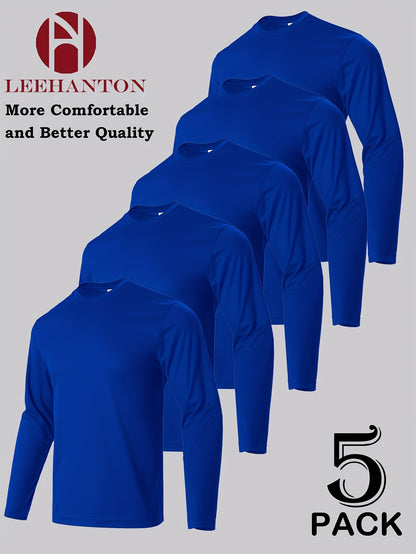 5pcs Men's Casual Sports T-shirt, Breathable And Quick Drying, Suitable for Work Clothes, Fishing Clothes, Construction Site Clothes, Team Building Clothes