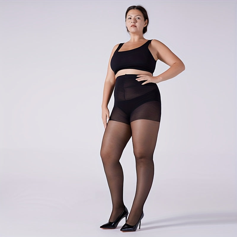 Plus Size 6-Pack 20D Core-Spun Black Nylon Pantyhose Twin Pack - Smooth Comfort Fit High Elasticity for Daily Wear