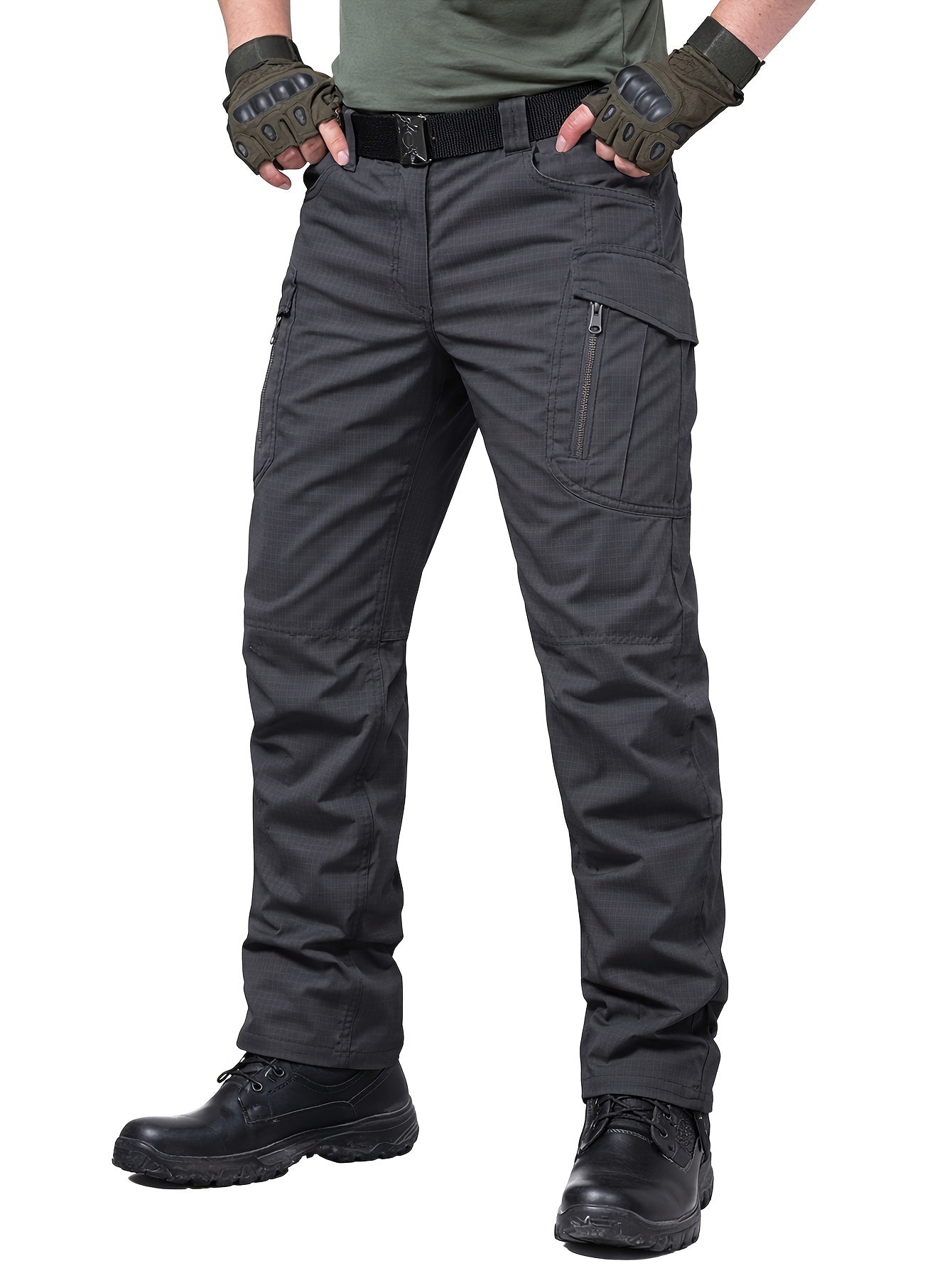 Men's Ripstop Work Pants, Durable Stretch Trail Trousers with Lightweight Breathable Comfort, Quick Dry Training Cargo Pants, Wear-Resistant Construction and Functional Multi-Pocket Design for Outdoor Travel, Camping and Trekking, Grey