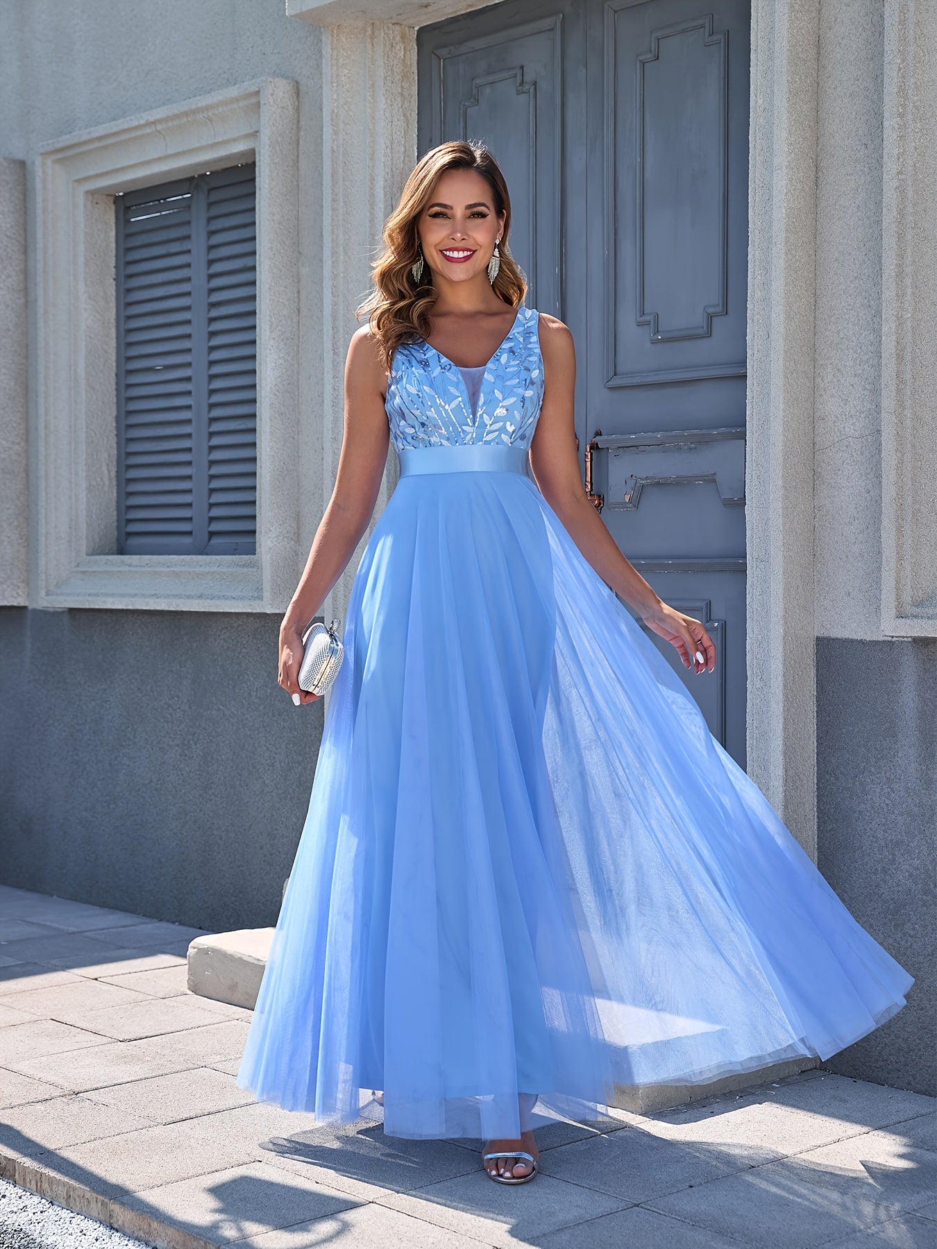 Women'S Dress Embroidery Design V-Neck Sleeveless Long Dress Wedding Dresses for Women for Engagement Wedding Evening Party Dancing Performance Date Daily Valentine'S Day New Year Various Occasions Mesh Long Dress