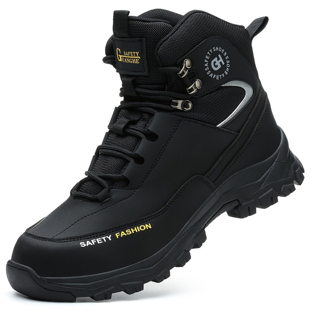 Men's Steel-Toe Work-Style Boots - Rubber Traction Sole and Cushioned Insole